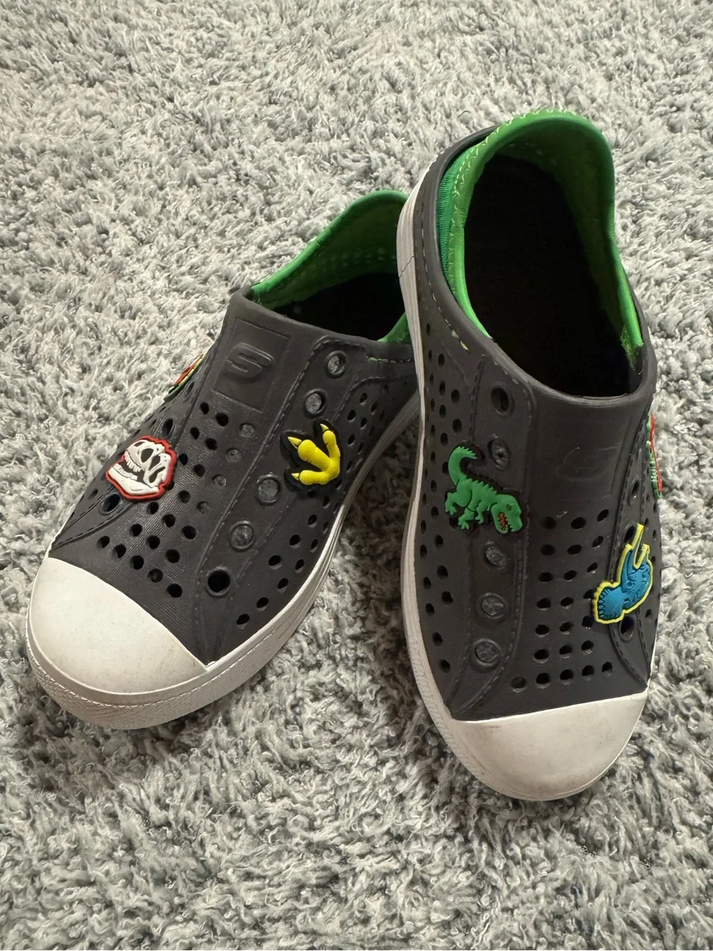Skechers Foamies Guzman Steps Lil Dino Black Green Kids Slip-On Shoes Size 12